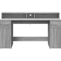 VidaXL Mercerie | - Bureau et lumières led sonoma gris 160x55x91 cm bois ingénierie