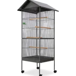 Vidaxl Cages, Volières Et Accessoires | - Cage à oiseaux avec toit acier noir 66 x 66 x 155 cm