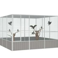 Vidaxl Cages, Volières Et Accessoires | - Cage à oiseaux gris 302,5x324,5x211,5 cm acier galvanisé