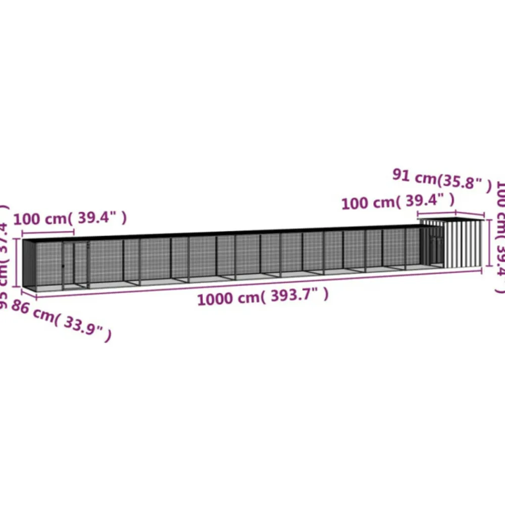 Vidaxl Poulaillers, Clapiers Et Accessoires | - Cage pour poules gris 1000x91x100 cm acier galvanisé