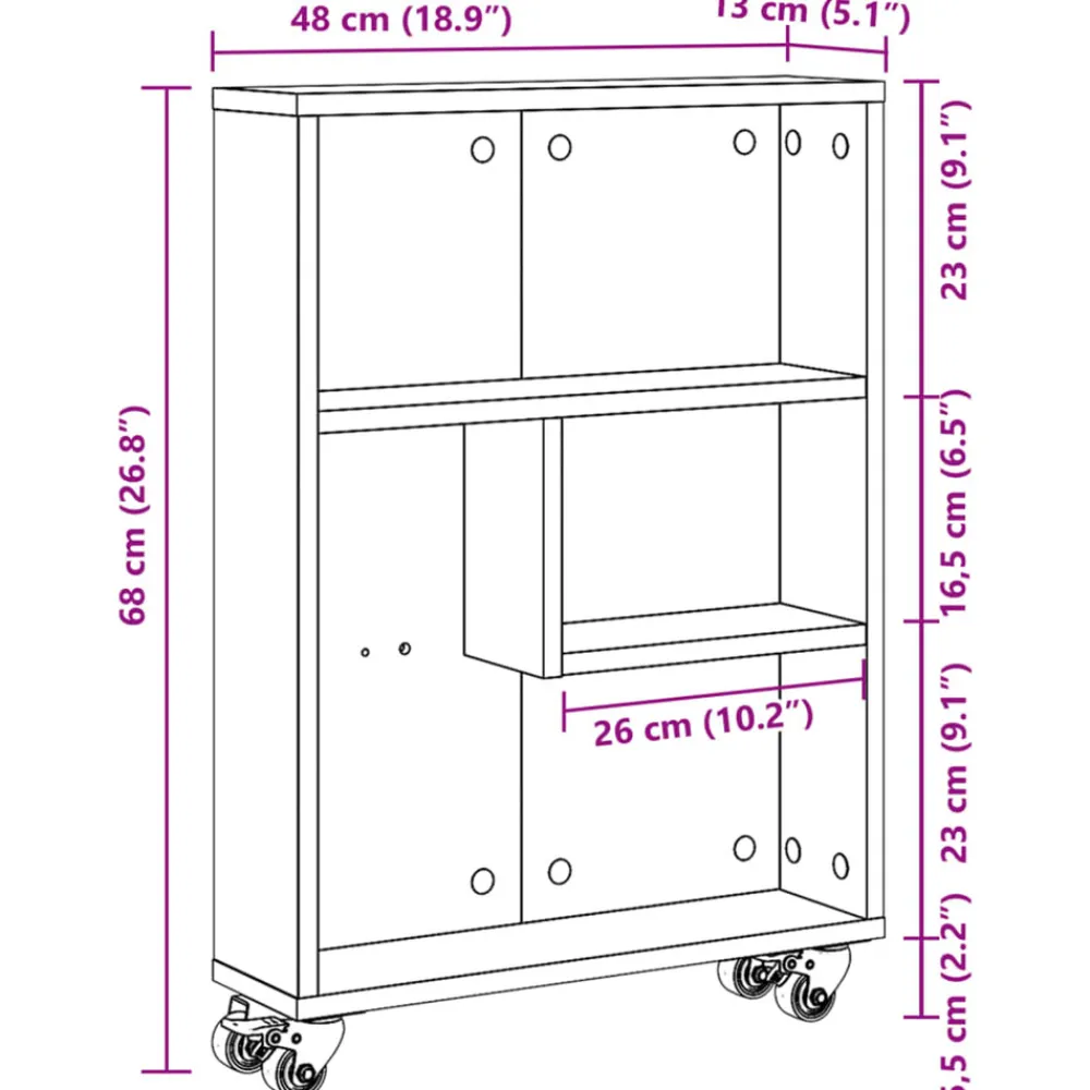 VidaXL Mobilier D'Intérieur | - Chariot de rangement étroit chêne fumé bois d'ingénierie