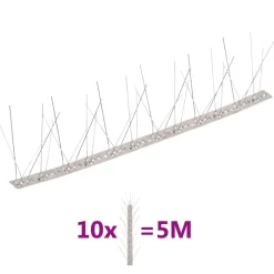 VidaXL Anti-Nuisibles | - Ensemble de 10 pointes à 5 rangées contre oiseaux inox 5 m