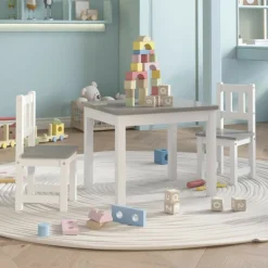 Vidaxl Mobilier Pour Enfants | - Ensemble de table et chaises enfants 3 pcs blanc et gris mdf