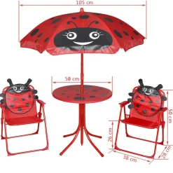 VidaXL - Jeu de bistro avec parasol pour enfants 3 pcs rouge Outlet