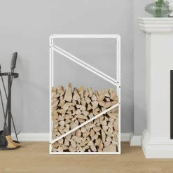 Vidaxl Bois Et Accessoires De Cheminées | - Portant de bois chauffage blanc 60x25x100 cm