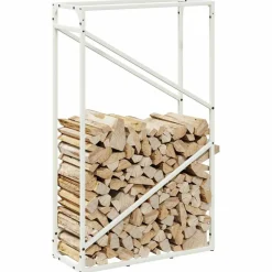 Vidaxl Bois Et Accessoires De Cheminées | - Portant de bois chauffage blanc 60x25x100 cm
