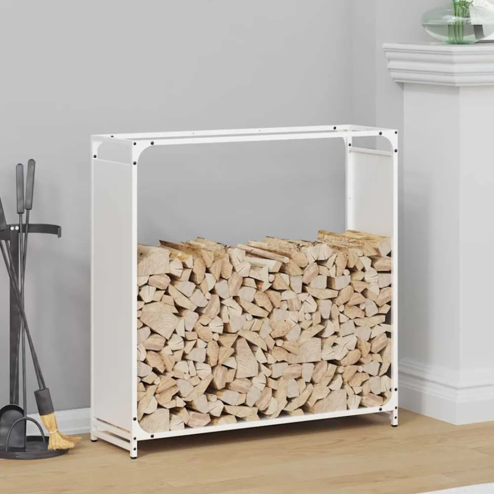 VidaXL Bois Et Accessoires De Cheminées | - Portant de bois chauffage blanc 90x28x90 cm