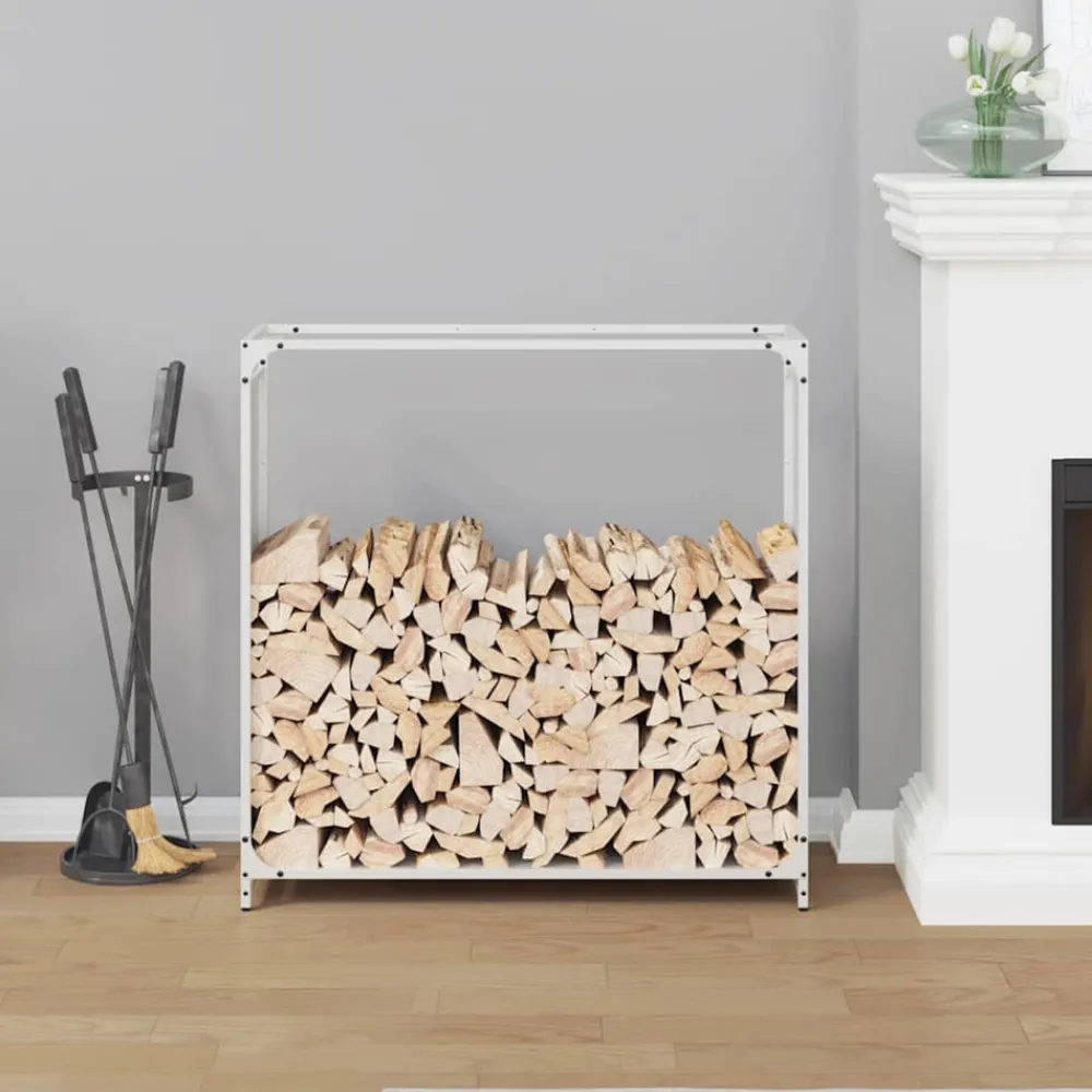 VidaXL Bois Et Accessoires De Cheminées | - Portant de bois chauffage blanc 90x28x90 cm
