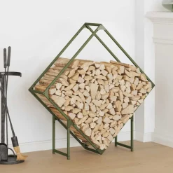 VidaXL - Portant de bois chauffage vert olive 100x25x100 cm New