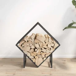 Vidaxl Bois Et Accessoires De Cheminées | - Portant de bois chauffage noir 60x25x60 cm