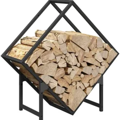 Vidaxl Bois Et Accessoires De Cheminées | - Portant de bois chauffage noir 60x25x60 cm