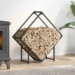 Vidaxl Bois Et Accessoires De Cheminées | - Portant de bois chauffage noir 80x25x80 cm