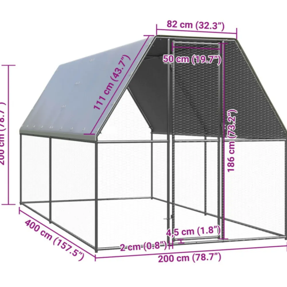 Vidaxl Poulaillers, Clapiers Et Accessoires | - Poulailler d extérieur 2x4x2 m acier galvanisé