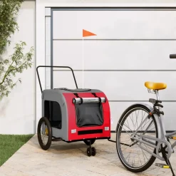 Vidaxl Paniers, Transports Et Chatières | - Remorque de vélo pour animaux de compagnie rouge et gris