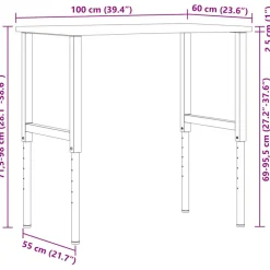 Vidaxl Mercerie | - Établi marron clair 100x60x(71,5-98) cm bois de chêne massif