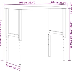 Vidaxl Mercerie | - Établi marron clair 100x60x(71,5-98) cm bois de chêne massif
