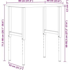 Vidaxl Mercerie | - Établi marron foncé 80x60x(71,5-98) cm bois de chêne massif
