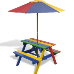 VidaXL - - table et bancs avec parasol pour enfants Best