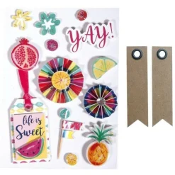 Youdoit - 13 stickers 3d summer party + 20 étiquettes kraft fanion Discount