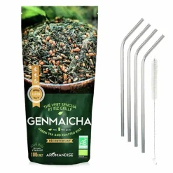 Youdoit - Thé vert bio et riz complet genmaicha 100 g + 4 pailles en inox Outlet