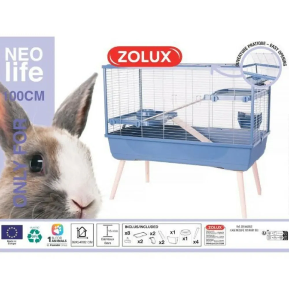 Zolux Cages Et Accessoires | - Cage grillagée lapin et rongeur sur pieds neolife 100 l - bleu